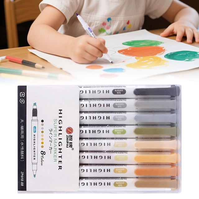 Dual-Tip Highlighter Marker Set, 8 Assorted Colors with Fine and Broad Tips, Quick-Dry No Bleed ink for Journaling and Bible Notes, Schol Supplies for Color Coding