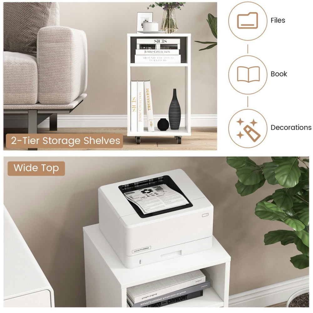 Demi Bonn Mobile File Cabinet Wooden Printer Stand Vertical Storage Organizer, White