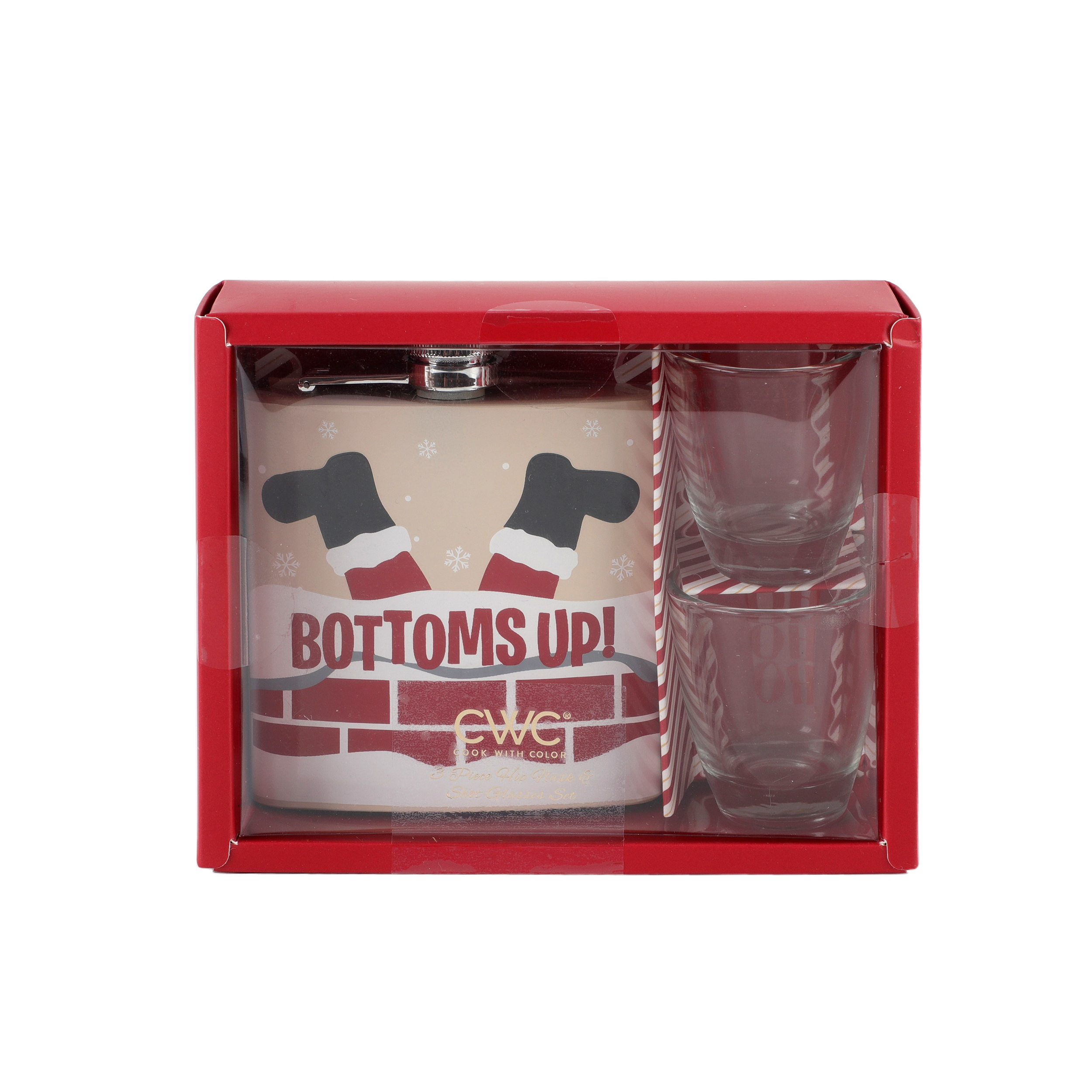 CWC 3PC HIP FLASK &HOT GLASSES