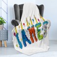 thumbnail image 4 of James Soft Flannel Fleece Throw Blanket, Surprise Party Themed Cheery Letters of a Popular Male Name Birthday Celebration, Cozy Plush for Indoor and Outdoor Use, 60" x 80", Multicolor, by Ambesonne, 4 of 5