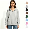 thumbnail image 2 of Women's V Neck Notch Collar Pullover Hoodie, Fleece Oversized Hooded Sweatshirt with Kangaroo Pocket, Women's Plus, Size S-3XL, 2 of 4