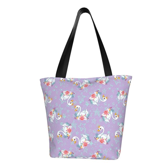 Fotbe Swan With Stars Bolsa de Playa con Estampado, Bolsa de Hombro, Bolsa de Mano Espaciosa, Bolsa de Viaje Ligera, Bolsa de Compras Versátil