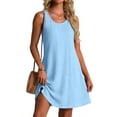 thumbnail image 3 of Women Casual Cotton Linen Sleeveless Crew Neck Plain Maxi Dress Ruffle Shift Dress Flowy Beach Summer Long Tank Loose and Comfortable by Awwp Light Blue S, 3 of 3