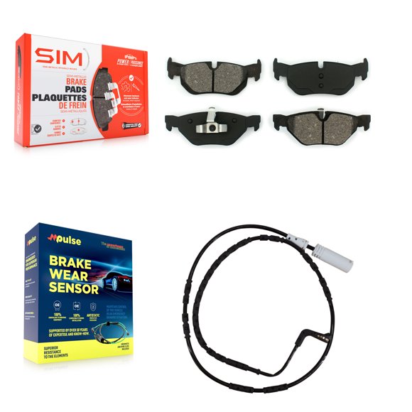 SIM Rear Semi-Metallic Disc Brake Pads and Wear Sensors Kit for Car BMW 323i 328i 128i xDrive 328xi 325i 325xi 120i KSW-100544