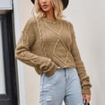thumbnail image 6 of UTSJKR Women's Twists Knit Sweaters Clearance Fall Winter Basic Loose Fit Short Pullover Sweaters Tops Long Sleeve Tunic Tops 2024 Fashion Classic Solid Crew Neck Blouse Khaki S, 6 of 8