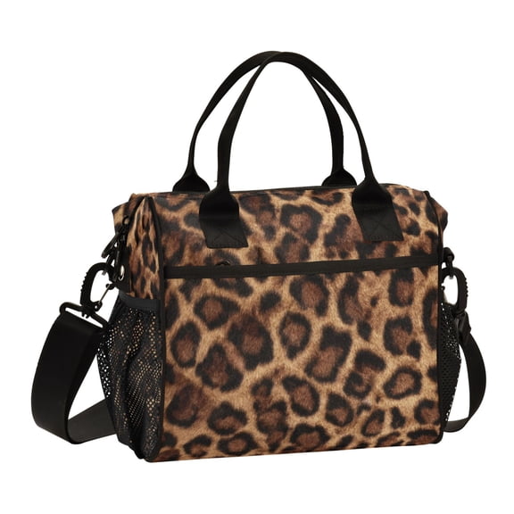 Iauyy Insulated Thermal Lunch Tote Bag for Women - S/M Sizes Portable Picnic Work Bag ,Brown Leopard Print