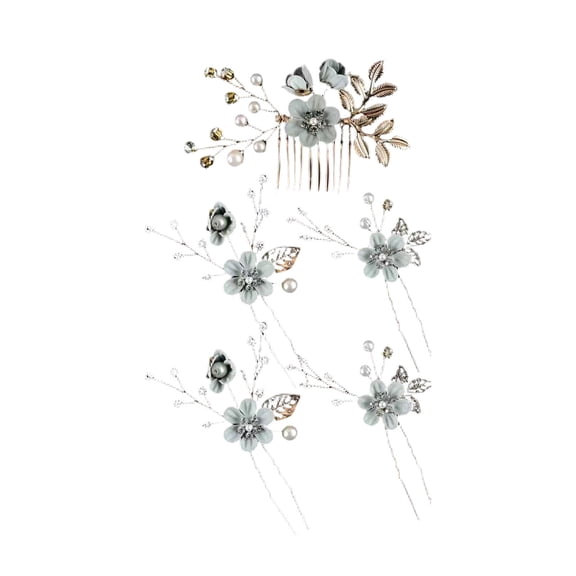 5 Pieces Bridal Flower Wedding Hair Pins Pearl Hair Pins Clips Headpiece Gold Wedding Hair Accessories Jewelry with Rhinestone for Brides Bridesmaids Women
