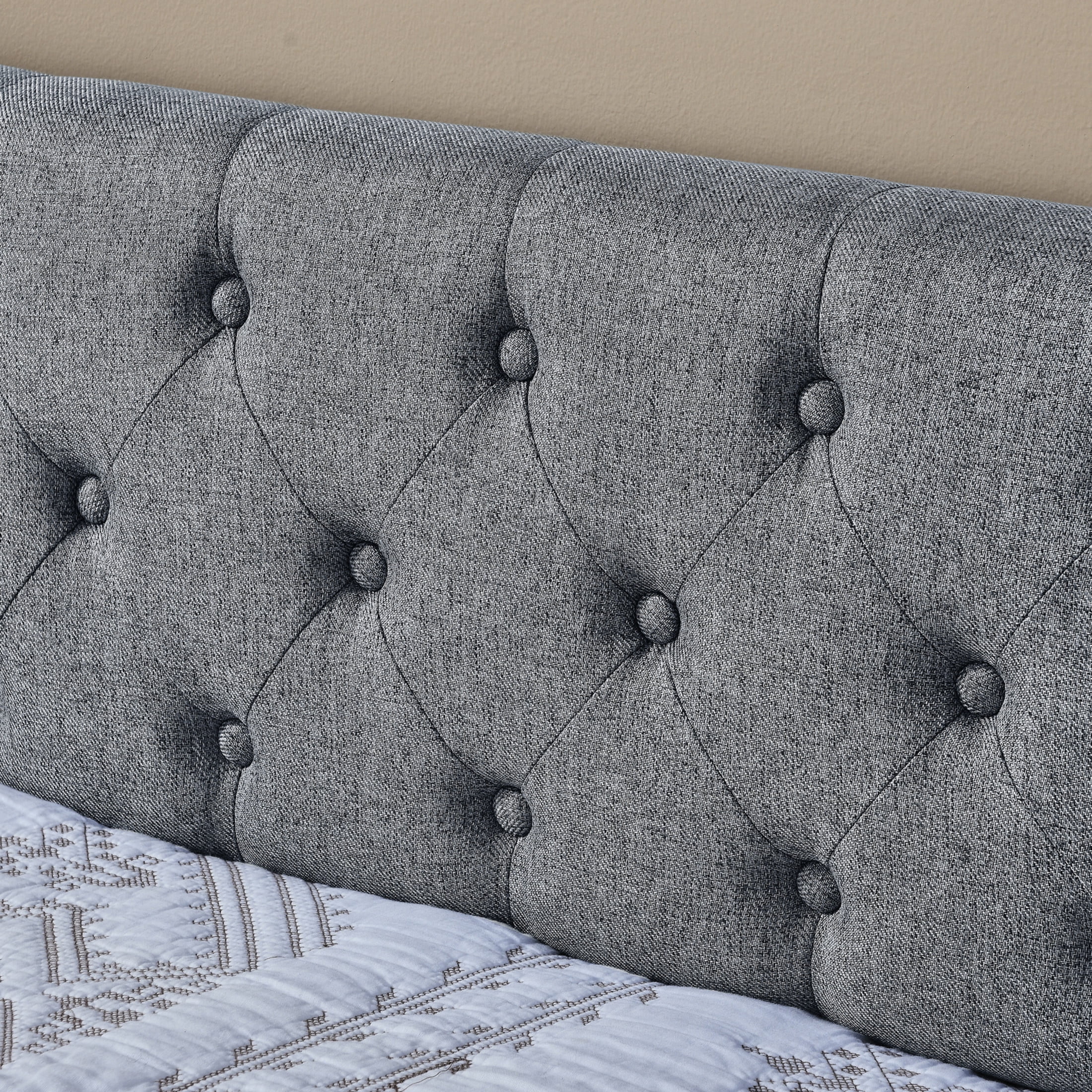 Noble House Nevaeh Twin Upholstered Linen Daybed, Extendable Twin to King Trundle Bed Frame with Storage Drawers, Gray