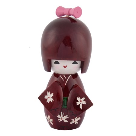 Japanese Kokeshi Dolls Unique Bargains Home Flower Engraved Wooden Kimono Decorative Doll Japanese Kokeshi Dark Red ()