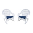 thumbnail image 1 of Jeco Chaise Berçante en Osier Blanche avec Coussin Bleu (Ensemble de 4), 1 of 1