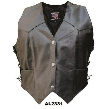 Clean Cowhide Leather - Ladies Large Size Side Laces Split Cowhide Leather two front two inside pockets Vest