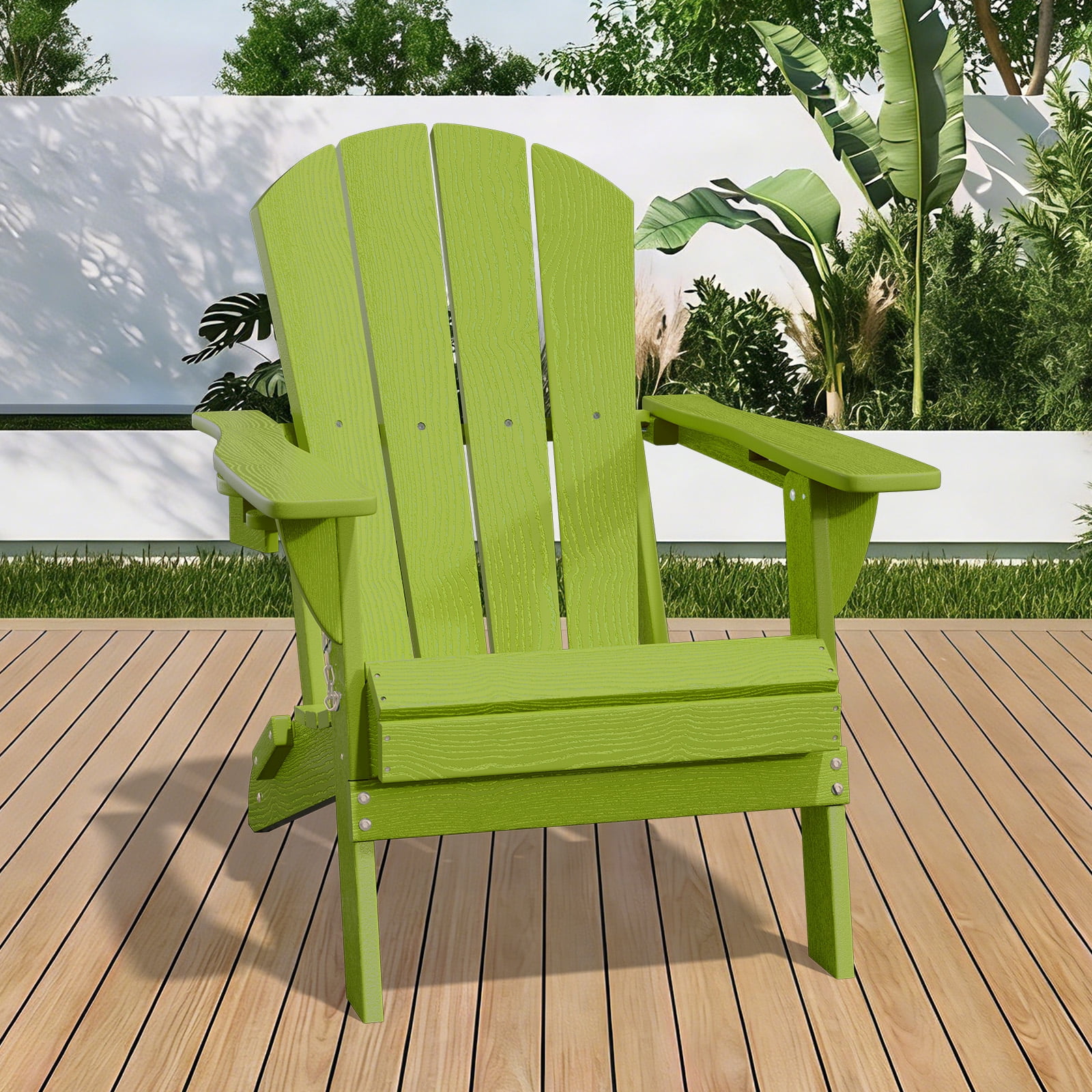 Easthome Adirondack Chair, HDPE All-Weather Outdoor Patio Lounge Chair with Cup Holder & 380lb Capacity for Deck, Garden, Poolside, Backyard - Green