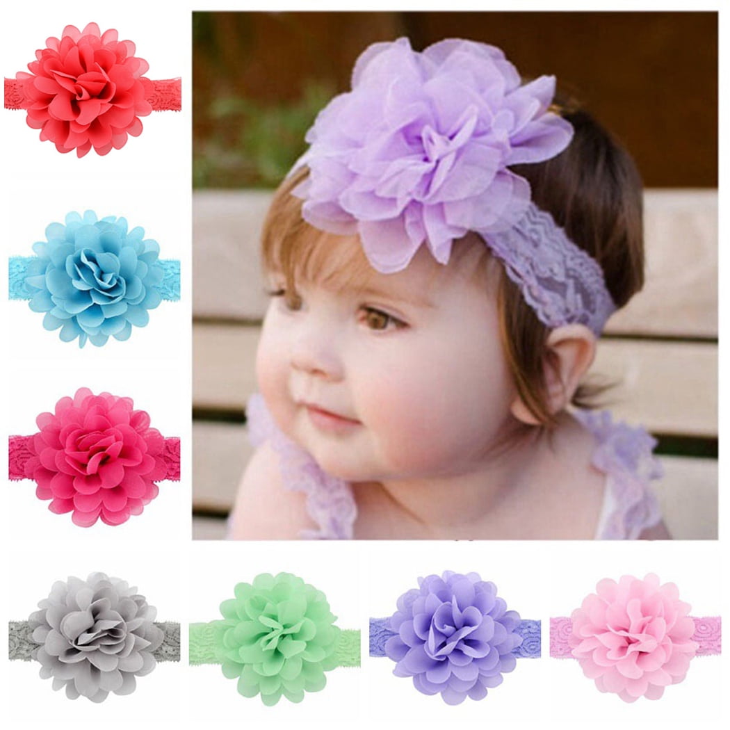 Baby Girls Glitter Flower Bow Headband Ribbon Elastic Hairband Newborn Headdress 