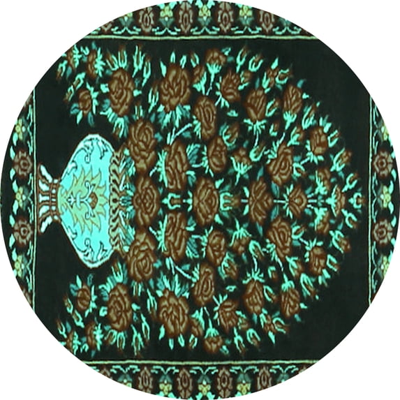 Ahgly Company Machine Washable Indoor Round Persian Turquoise Blue Traditional Area Rugs, 6' Round