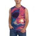 thumbnail image 2 of Lsque Hawaiian Island Beach Shark Print Men's Cotton Blend Sleeveless Muscle Shirts (S-3XL)- Moisture Wicking, Odor Protection, UPF 30+,XX-Large, 2 of 8