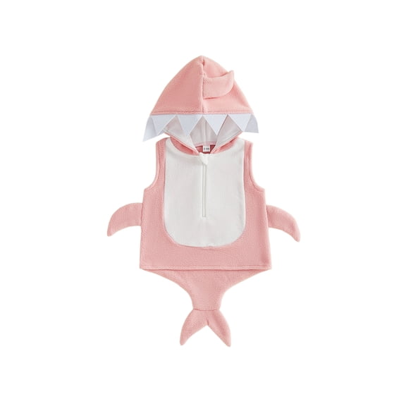 Cjfdfy Little Girls Boys Halloween Shark Costume Sleeveless Hooded Zip Up Cosplay Costume Cute Baby Halloween Shark Costume Sleeveless Cosplay Outfit 0-3Y