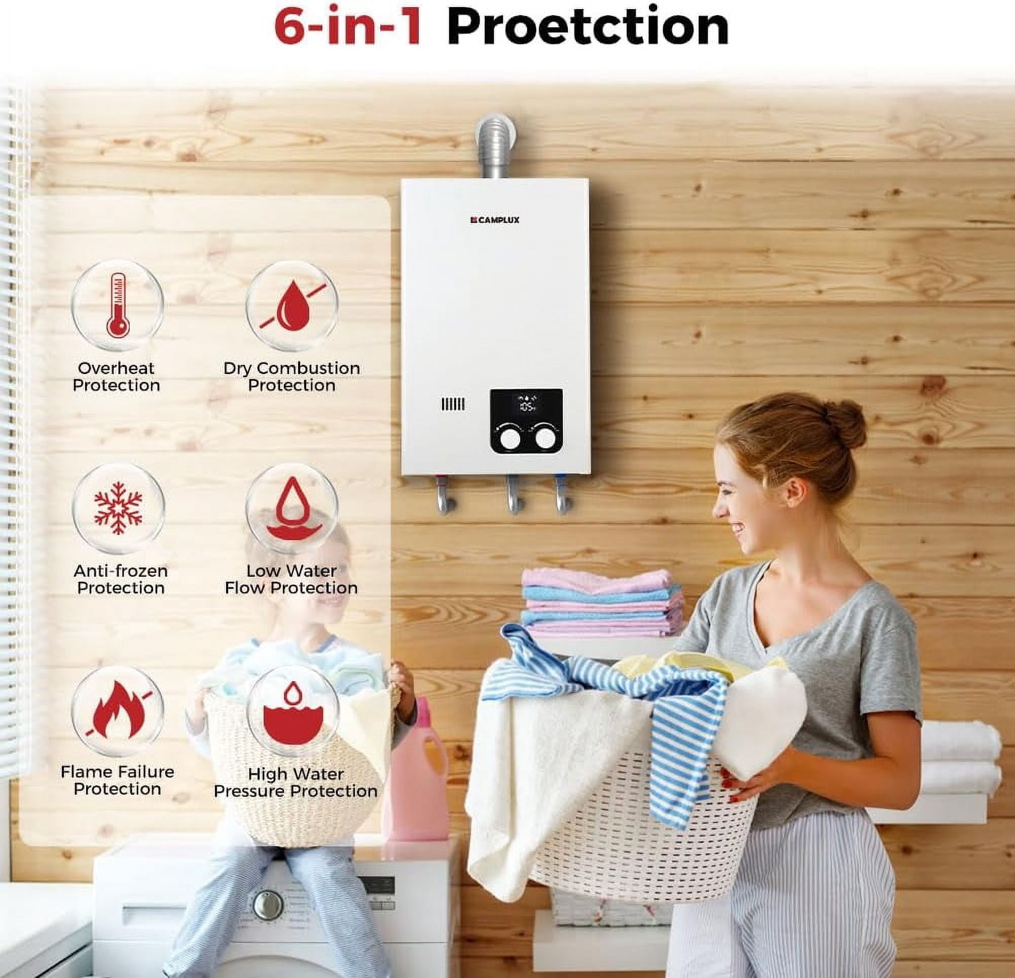 CAMPLUX  2.64 GPM 68, 000 BTU Natural Gas  Tankless Water Heater On Demand Water heater for Shower with Vent Pipe
