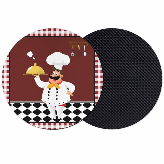 Fat Chef Coasters Set of 2, Red Gourmet Kitchen Red Black Buffalo Plaid Absorbent Coasters for Drinks, Coaster for Bar Office Dining Coffee Table Accessories Decor, Non Slip Round Desk Coaster