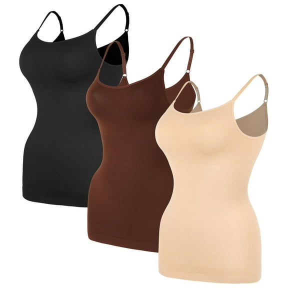 Vaslanda 3 Packs Camisole for Women Tummy Control Cami Shaper Seamless Compression Tank Top Shapewear for Women