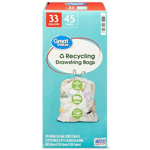 Great Value Clear Recycling Bags, 33 Gallon, 45 Count - Walmart.com
