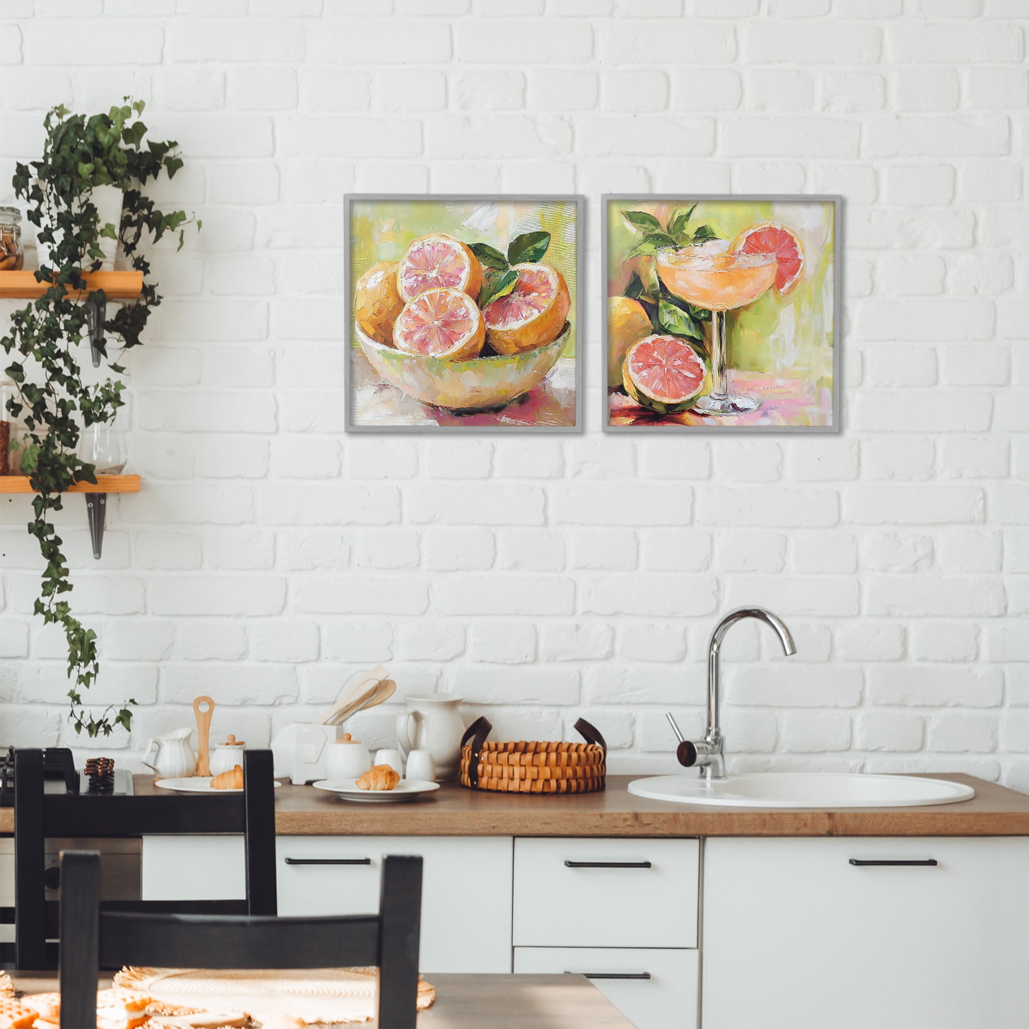 Stupell Industries Grapefruit Bowl & Cocktail 2 Piece Gray Framed Giclee Art Set, design by Riley B