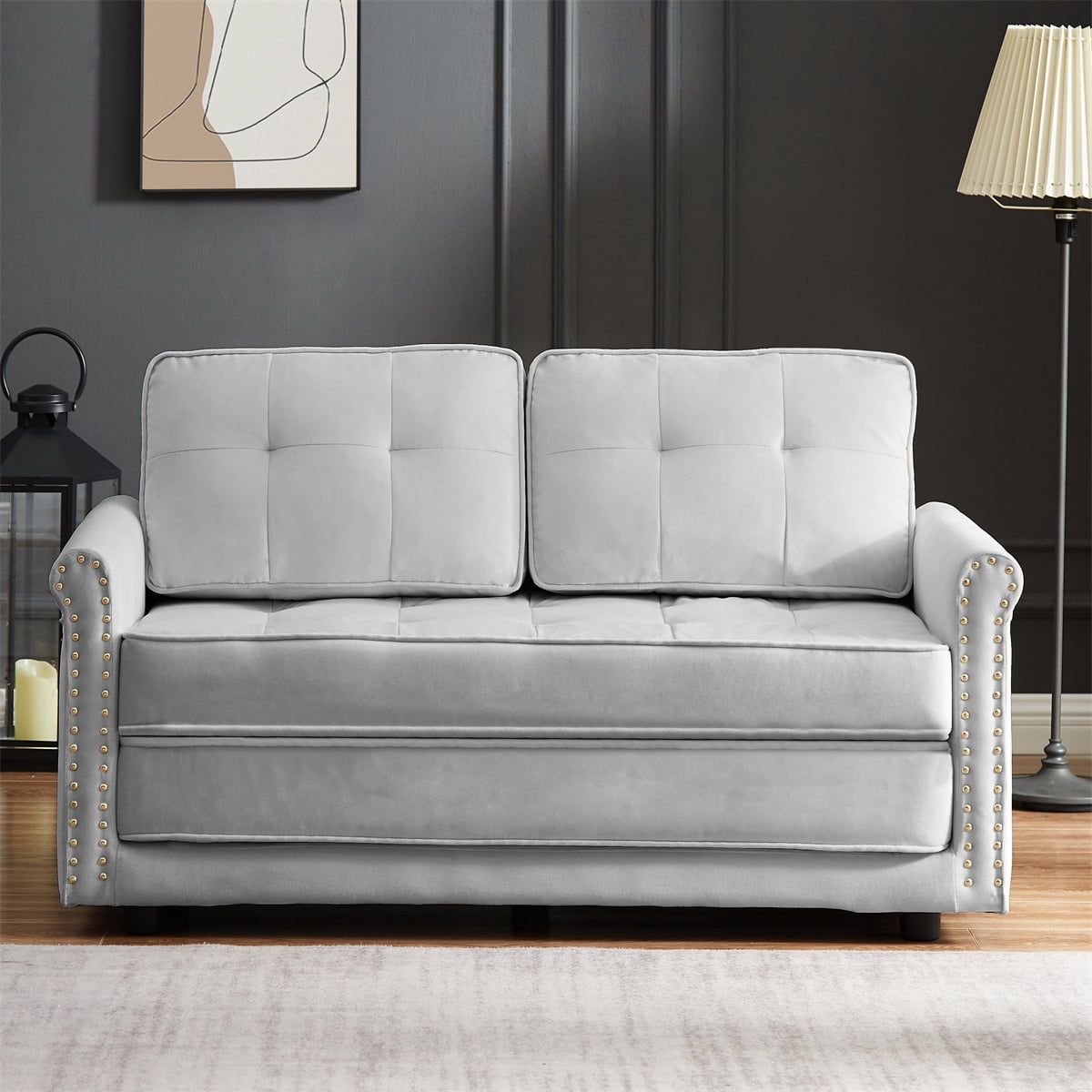 Velvet Loveseat Sofa, Convertible Sleeper Sofa Bed with Storage Side ...