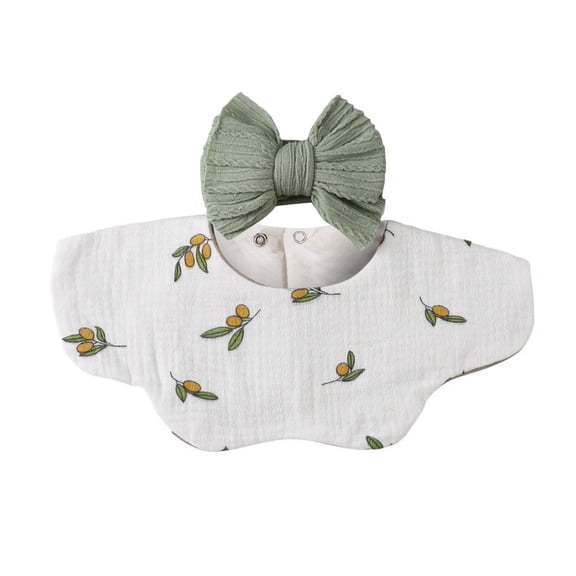 Unisex Baby Floral Print Korean Style Bib and Burp Cloth Headband Set for and Toddlers 1 0 Years-3 Years