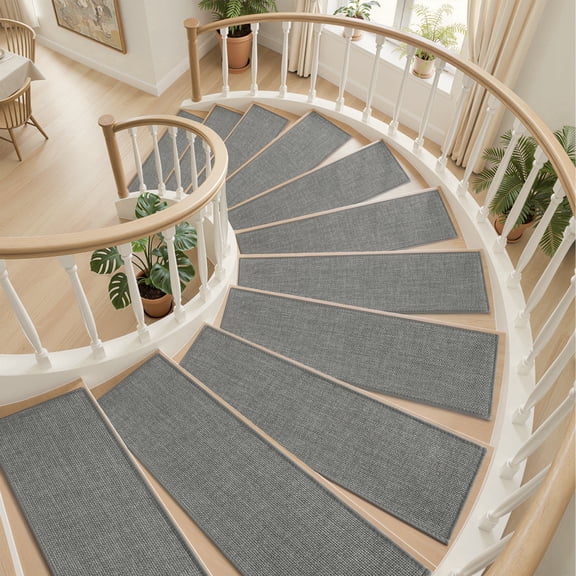 SIXHOME Non Slip Stair Treads for Wooden Steps 15 Pack 8"x30" Natural Woven Stair Rugs Carpet Stair Tread Rubber Backing Washable Polyester Stair Mats Set Indoor Gray