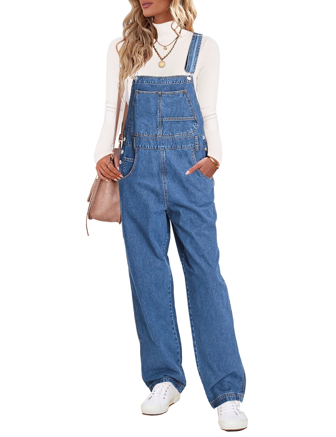 Vetinee Blue Denim Overalls for Women Casual Fall Classic Adjustable ...