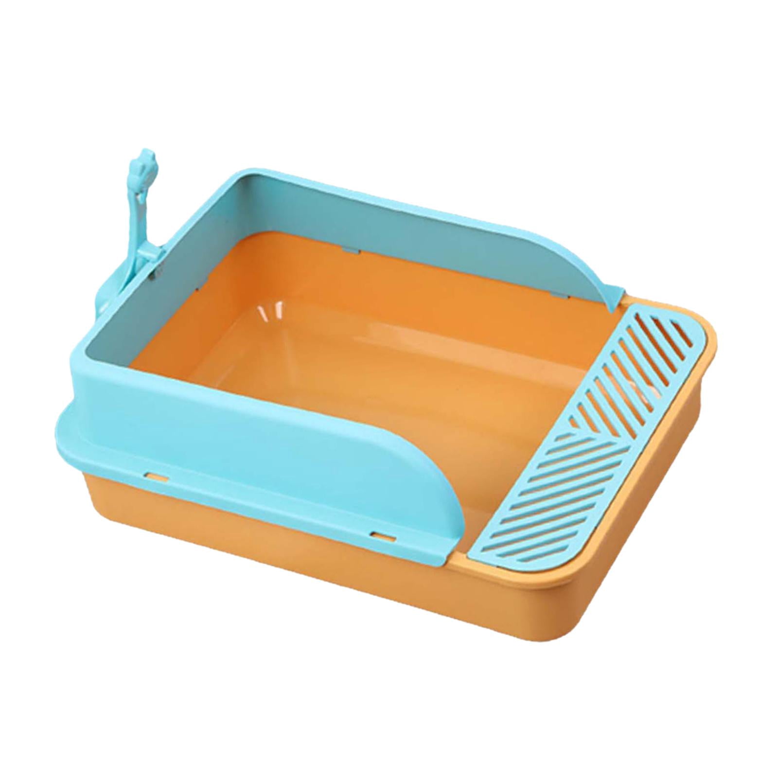 Cat Litter Tray Kitty Litter Pan Cat Sand Box Semi Enclosed Open Top Pet Kitten Toilet for Small Animals Easy to Clean, No Odor Orange and Blue Color L
