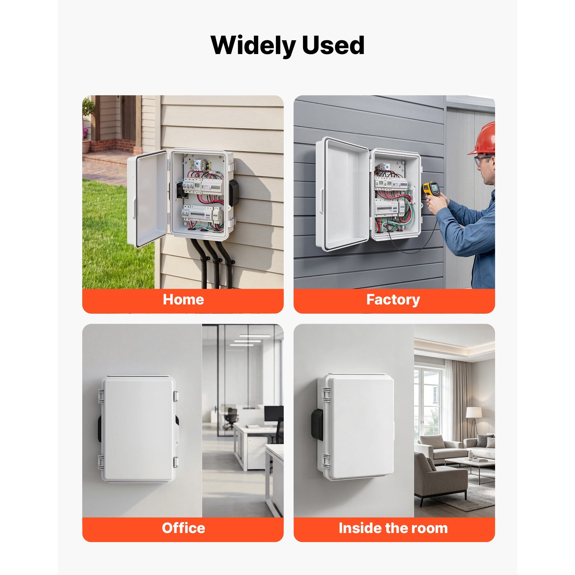 KFFKFF Outdoor Electrical Enclosure, ABS Material, Weatherproof Junction Box with Built-in Thermostat and Fan, Mounting Plate, Cable Seals, Ventilated Design, 14.2 x 10.8 x 5.9 in, IP65 Rated