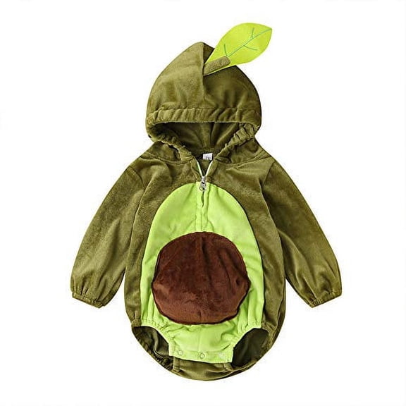 Baby Boy Girl Halloween Avocado Costume Velvet Fruit Hooded Romper Bodysuit Long Sleeves Hoodie Jumpsuits Cute Fall Outfits