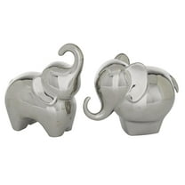 6", 7"H Silver Porcelain Ceramic Elephant Sculpture, by DecMode (2 Count)