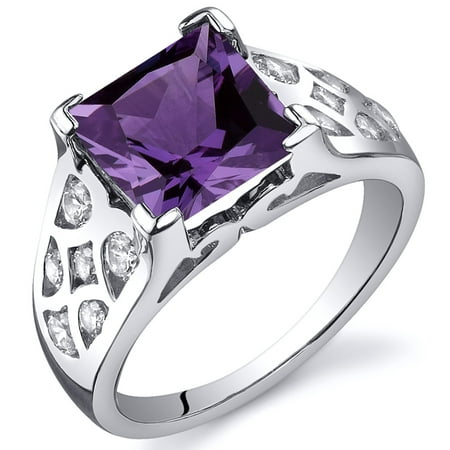 Peora 3.00 Ct Created Alexandrite Engagement Ring in Rhodium-Plated Sterling Silver