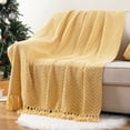 thumbnail image 5 of Yellow Throw Blanket,Gold Blanket with Tassels,Spring Summer Throws for Chair,Bed,Sofa,50"x60", 5 of 9