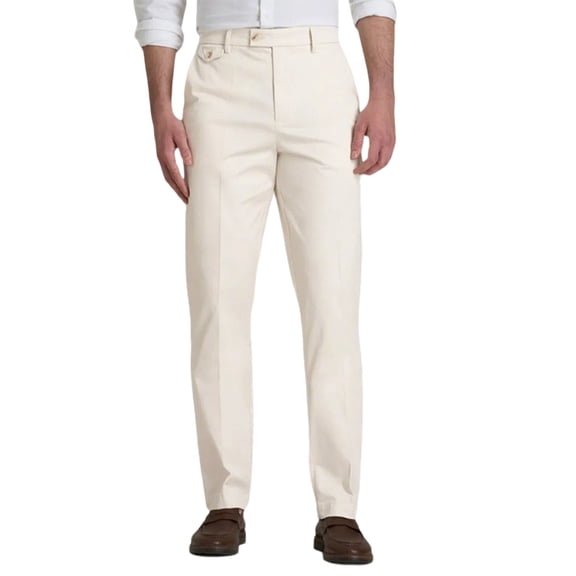 Dwellite Mens Dress Pants Slim Fit Classic Elastic Waist Straight Leg Business Casual Trousers Beige L