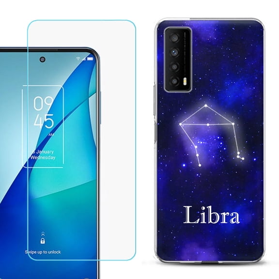 Slim-Fit Gel TPU Phone Case for TCL Stylus 5G, with Tempered Glass Screen Protector, by OneToughShield ® - Zodiac / Libra