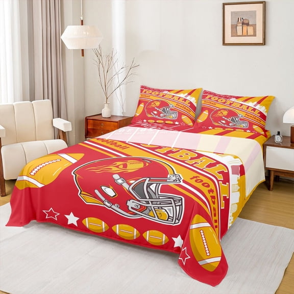 Erosebridal Football Bed Sheets Set Full Size Teens Kansas Sheet Set American Football Gifts for Football Fans Women Men Football City Sheets with Deep Pocket Fitted Sheet