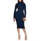 thumbnail image 4 of Vestido midi rosa Queen de manga larga, cuello alto, azul marino, 4 of 6