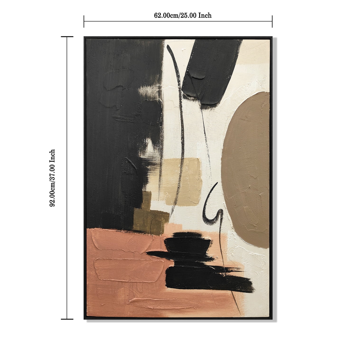Euroco Framed Abstract Wall Art Set of 2, 25x37 in Modern Grace Textured Canvas Painting,Neutral Black Beige & Terracotta Abstract Artwork for Living Room Bedroom