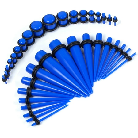 BodyJ4You 36PC Gauges Kit Royal Blue Acrylic Taper Plug 14G-00G Ear Stretching Set O-Rings Body