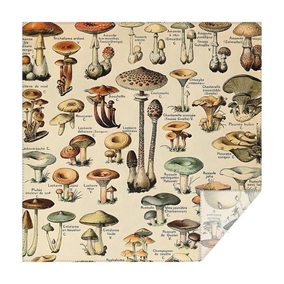 Brown Mushroom Label Light Pattern Square Tablecloth,Waterproof Square Table Cover,Wipeable Spillproof Washable Table Cover for Home Kitchen Party Decor 42"X42"(107x107cm)