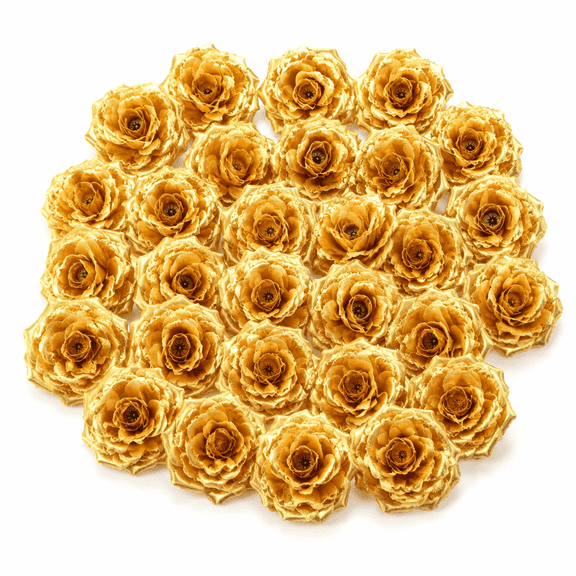 Mioerouu 50 Pcs Gold Artificial Rose Flower Heads, 3.1 Inch Metallic Fabric Fake Rose Heads, Bulk Silk Flower Heads for Wedding Bouquet Party DIY Crafts Home Decoration