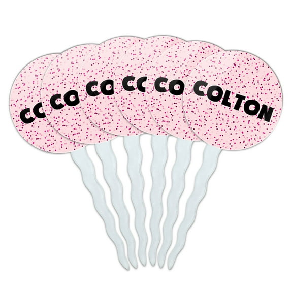 Colton Cupcake Picks Toppers - Set of 6 - Pink Speckles