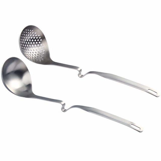 GOOHOCHY 2pcs cuchara ranurada cuchara de sopa cuchara de sopa de acero inoxidable skimmer utensilio de cocina