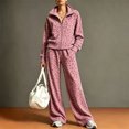thumbnail image 2 of Szluipve 2 Piece Sets for Women Leopard Print 2 Piece Tracksuit Zip Up Stand Collar Jacket Elastic Waist Wide Leg Pants Casual Loungewear Outfit Set Pink XL, 2 of 7