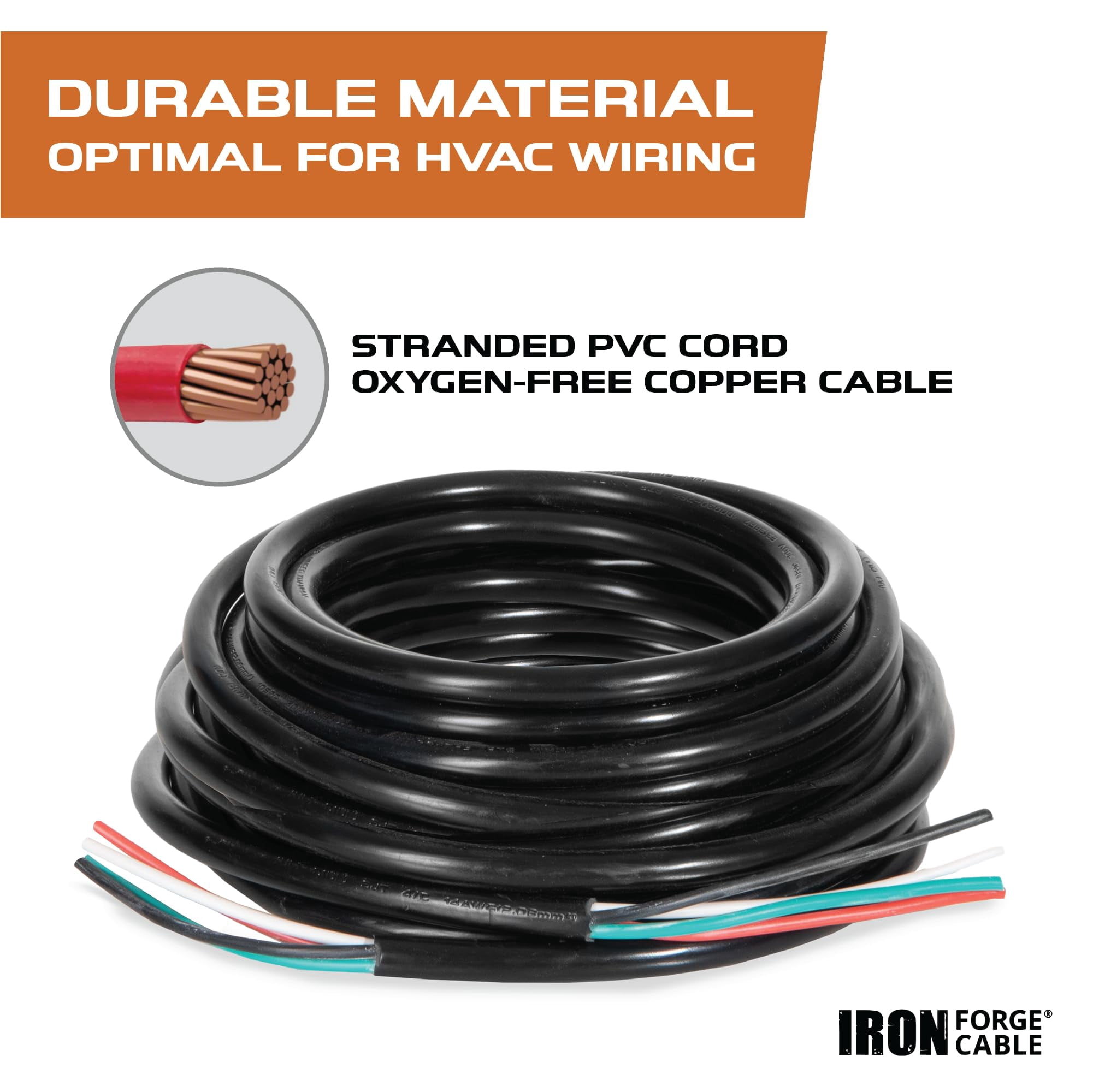 Iron Forge Cable 14/4 Mini Split Wire - 50ft, 300V, 14 Gauge 4 Conductor Wire with Connectors and Tape - 14-4 Copper Conductor Cable UL/ETL Certified