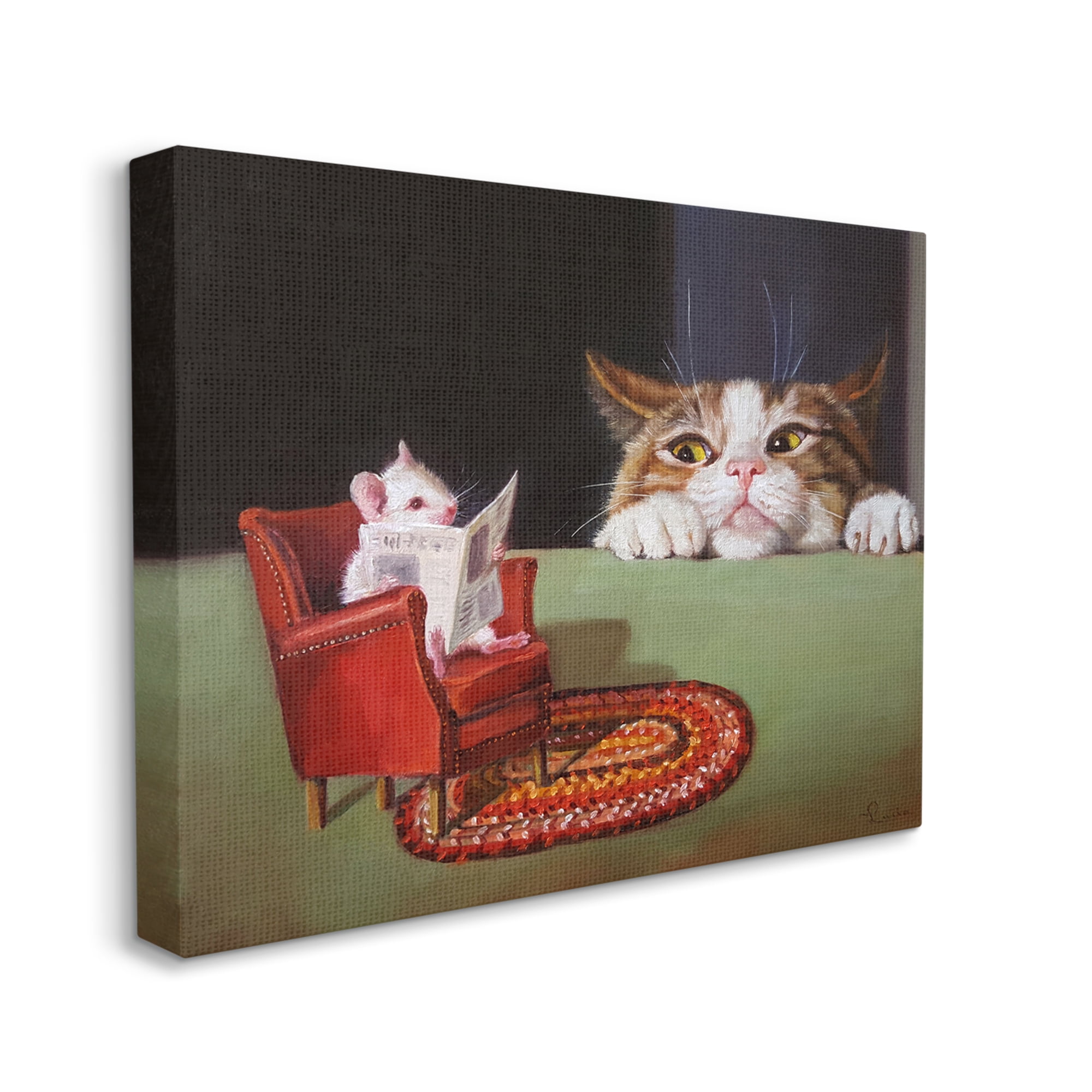 Stupell Industries Manx Cat Watching Mouse Animals & Insects Painting Gallery Wrapped Canvas Print Wall Art, 40 x 30