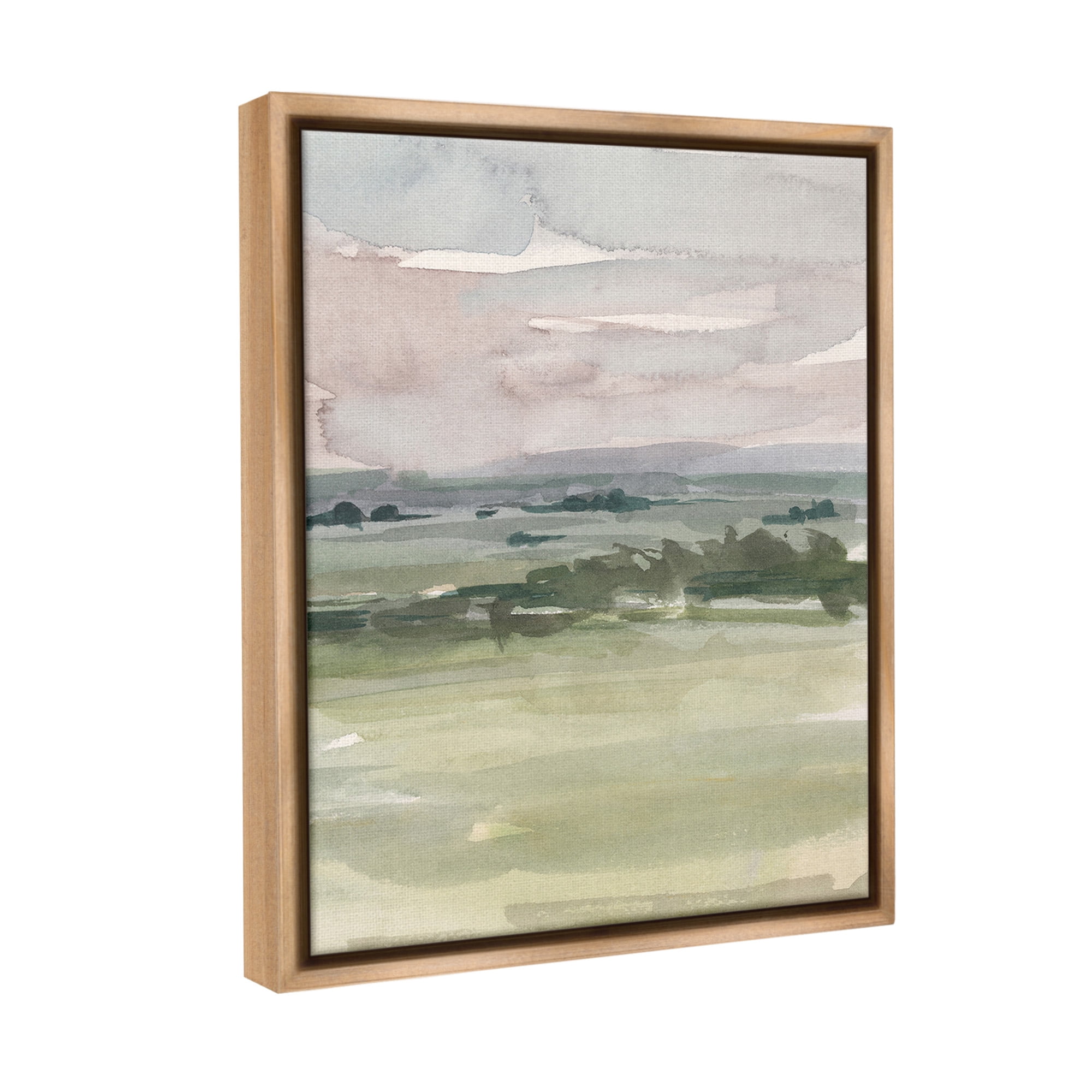 Stupell Industries Rural Watercolor Landscape Landscape Painting Brown Floater Framed Canvas Art Print Wall Art, 25 x 31