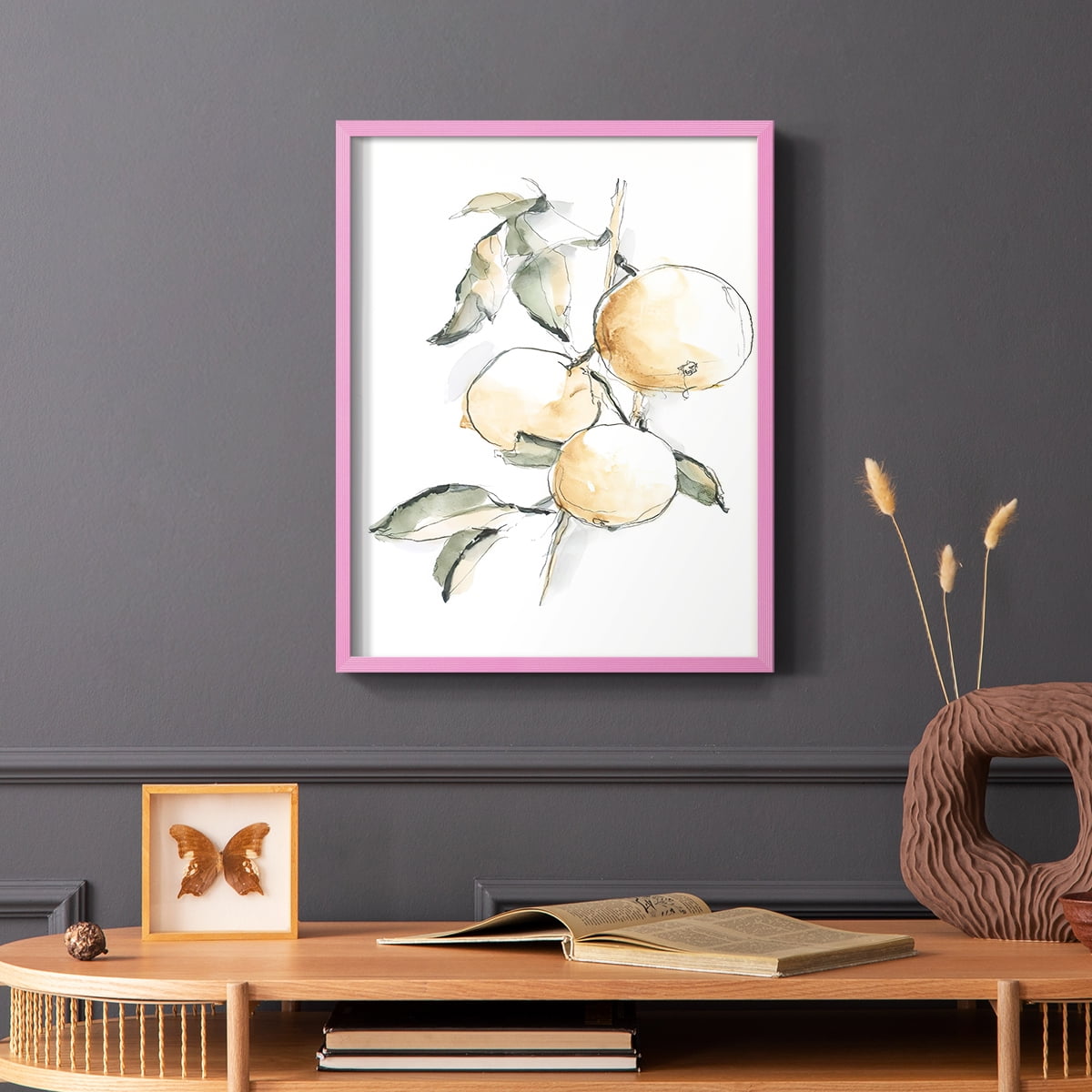Watercolor Fruit Contour II Framed Print in Pink Solid Wood 11 x 14 Framed Print